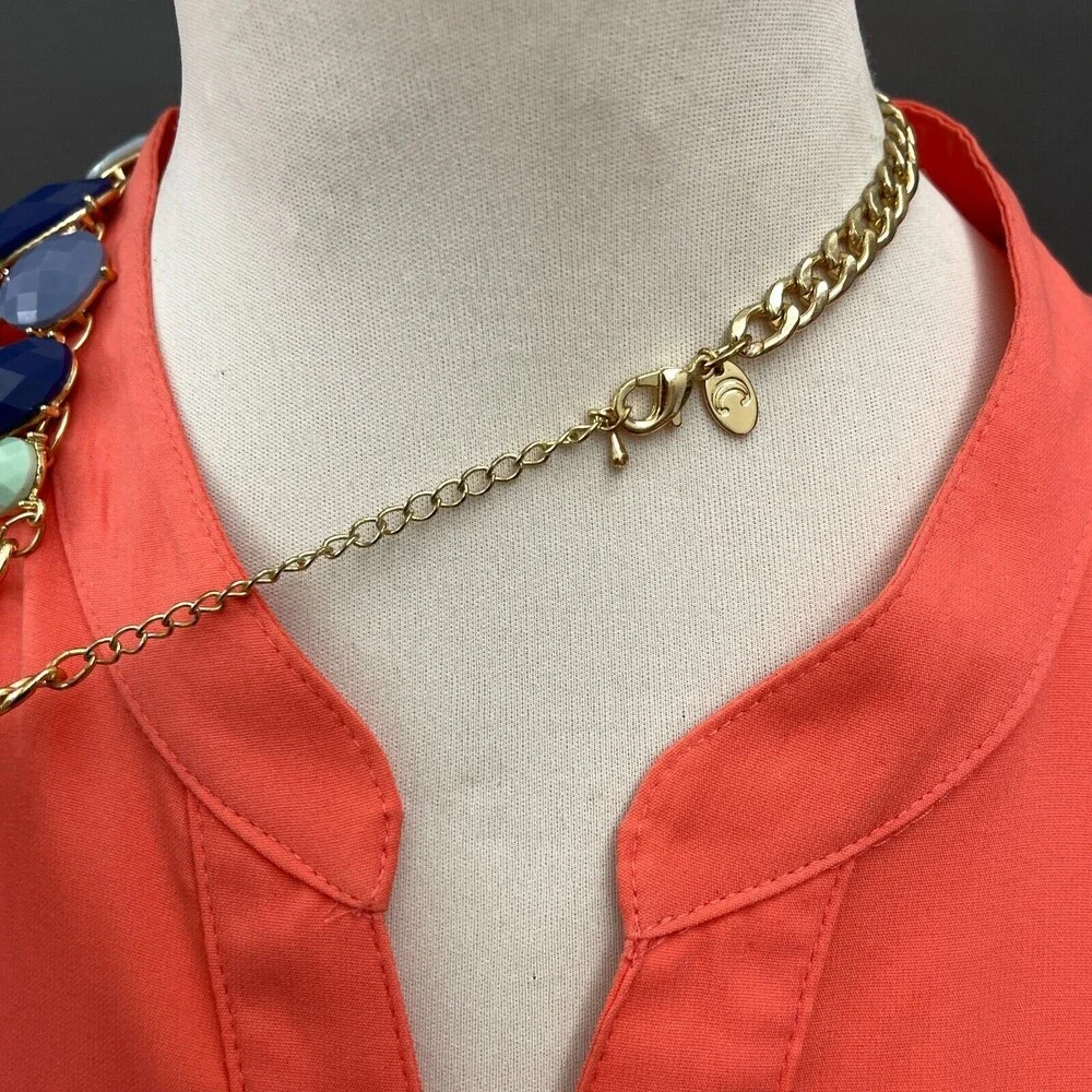 Charming Charlie‎ Blue Green Gold-tone Women's Fashion Bib Necklace NWOT
